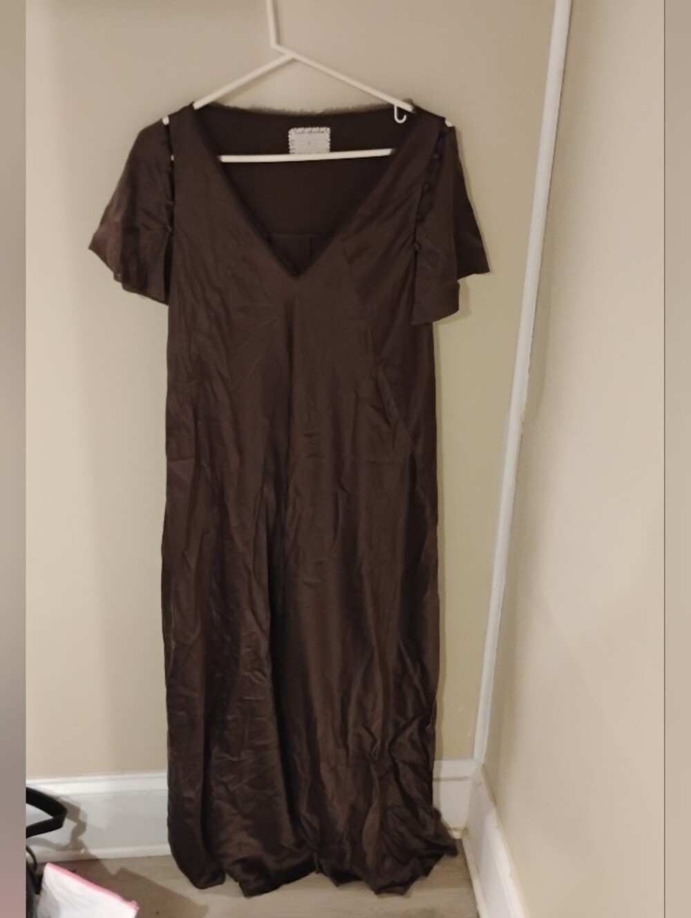 Gary Graham Womens Brown V Neck Silk Short Sleeve Maxi Dress